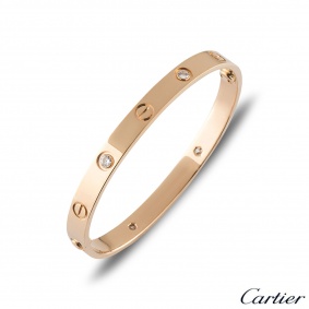 Cartier Rose Gold Half Diamond Love Bracelet Size 18 B6036018 Cartier Rose Gold Half Diamond Love Bracelet Size 18 B6036018